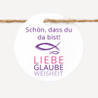 24 x Geschenkanhänger rund Mädchen "Liebe Glaube Weisheit"