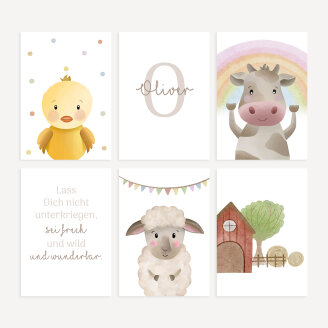 Kinderzimmer Poster 6er Set Bauernhof Tiere