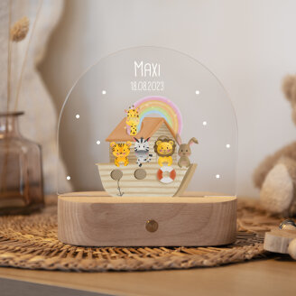 Nachtlicht für Kinder personalisiert "Arche Noah Regenbogen Pastell"
